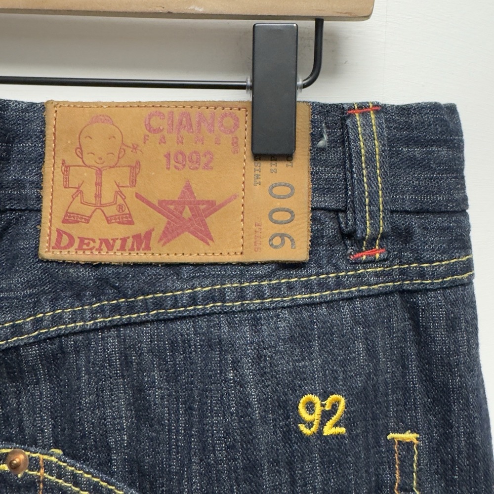 Ciano Farmer Style #900 Men's Sz 36 Loose Dark Wash Selvedge Denim Bootcut Jeans - Picture 3 of 7